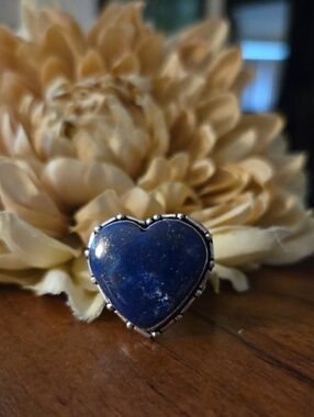 Lapis Lazuli Heart Shaped Ring 925 Sterling Silver Size 9¼ NEW